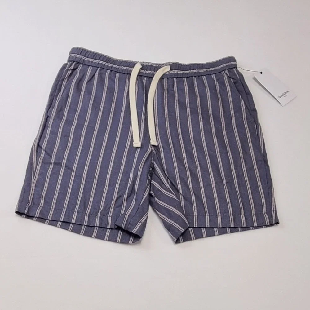 Goodfellow & Co Mens Blue White Striped Linen Blend Pull On Vacay Shorts Small